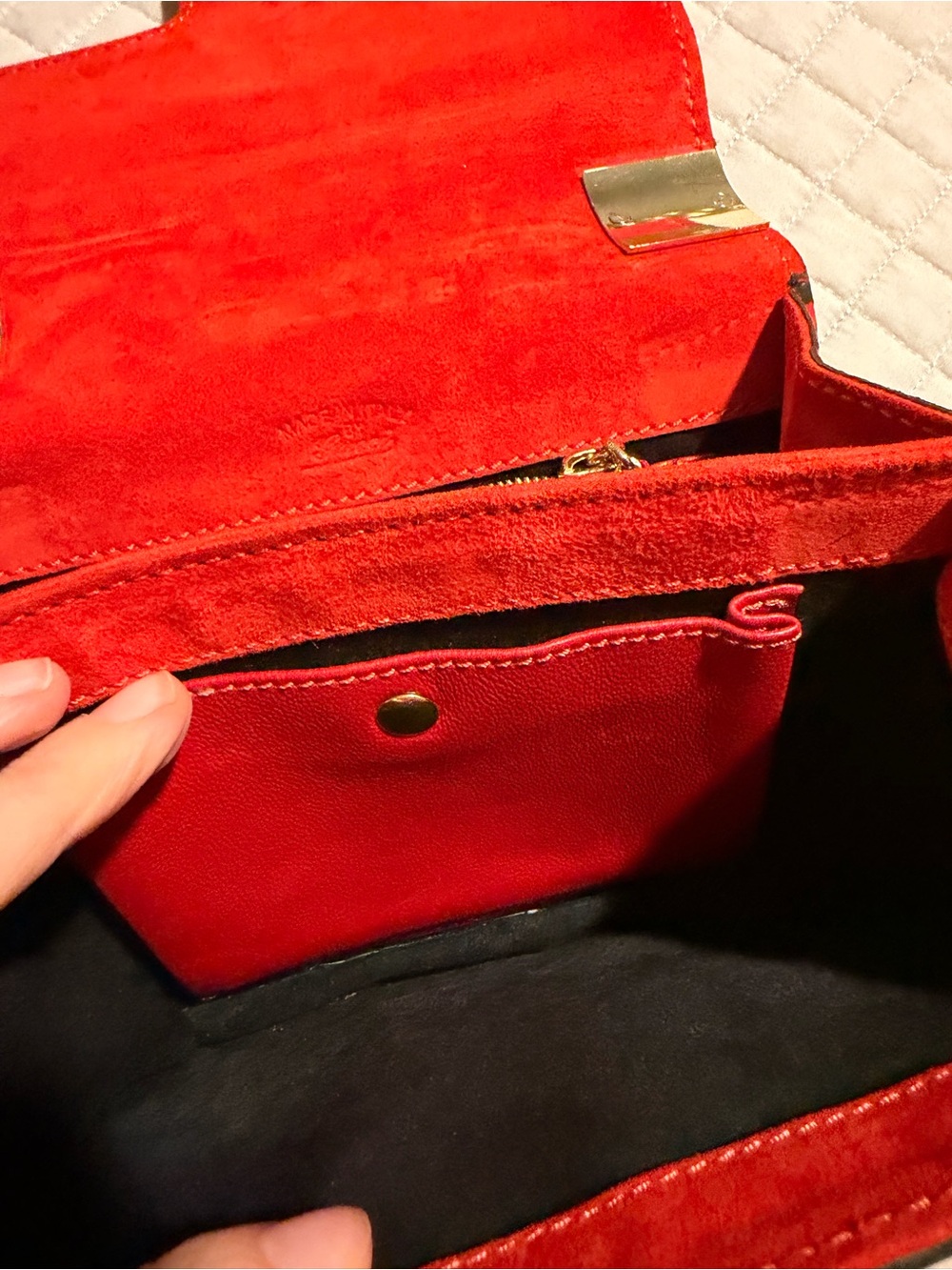 Red Suede Top-Handle Women's Bag with Gold Hardware - Picture 5 of 7